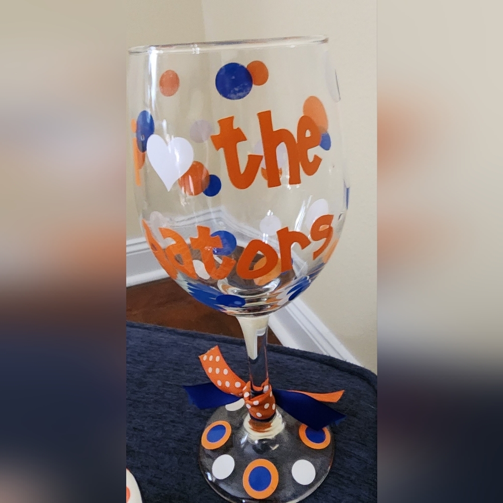 Florida Gators Hand Painted Wine Glass